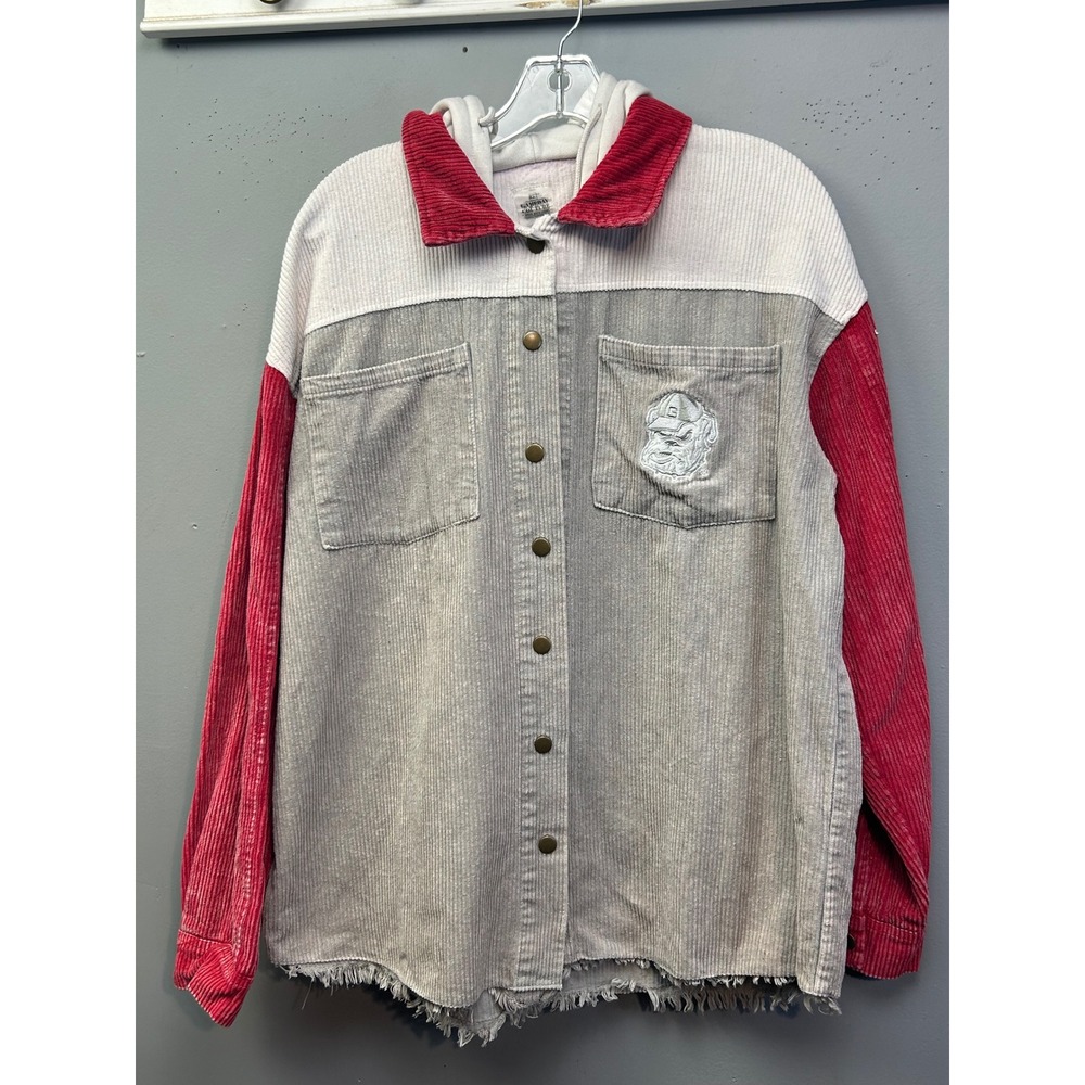 Georgia Bulldogs Gameday Couture Shacket Womens Medium Grey Hooded Corduroy UGA